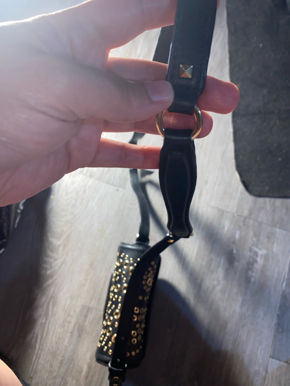 Michael Kors Black Leather Crossbody with Gold Grommet Detail - Picture 4 of 5
